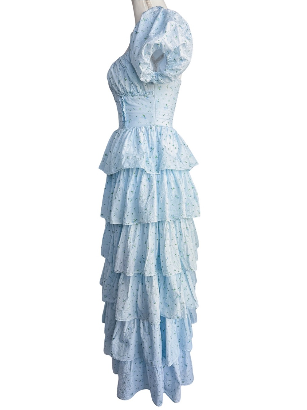 Amy Jane London Blue Floral Tiered Maxi Dress Puff Sleeve Cottagecore Small - Picture 6 of 12